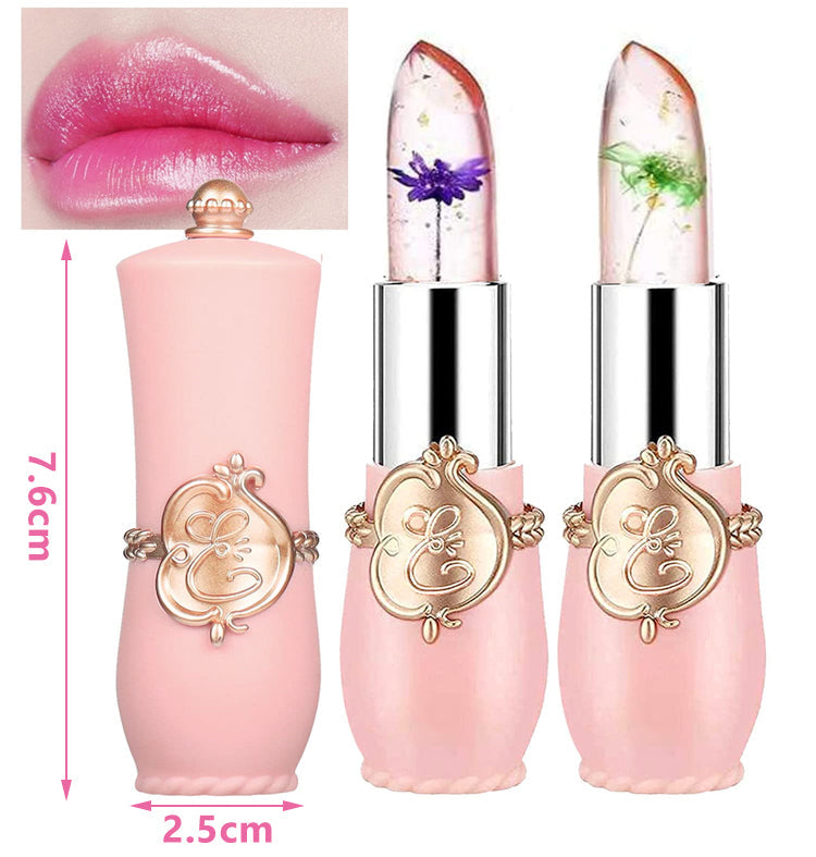 Pack of 6 Crystal Flower Jelly Lipstick, FirstFly Long Lasting Nutritious Lip Balm Lips Moisturizer Magic Temperature Color Change Lip Gloss (Pink)